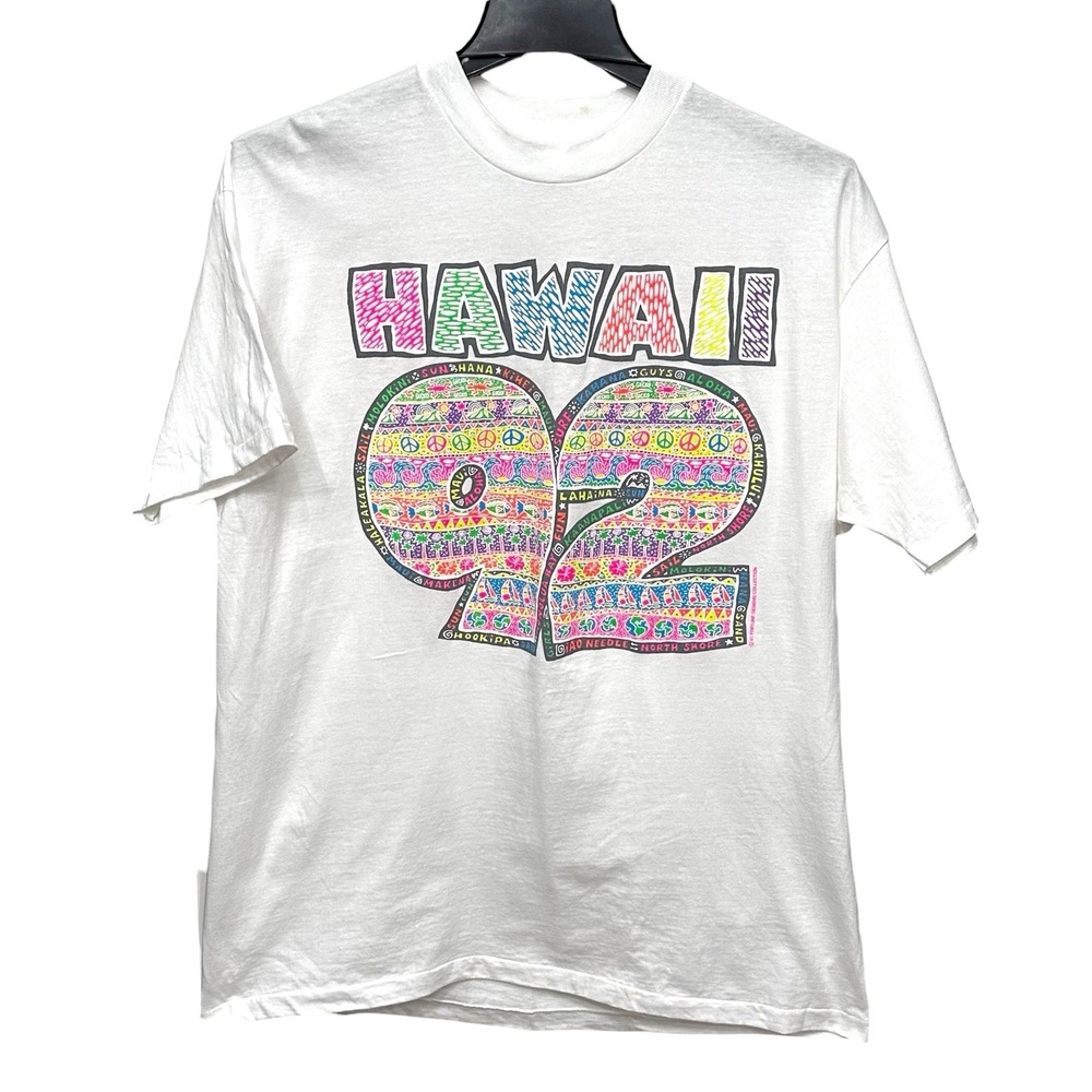 Vintage 90's Hawaii Vacation Single Stitch Tee Shirt Mens Size XL Puff Art Beach